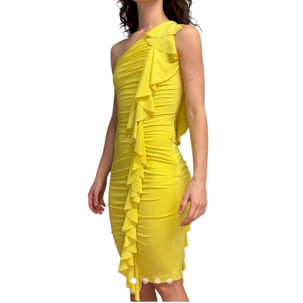 Cache, Rushed Ruffles One Shoulder Cocktail Dress,